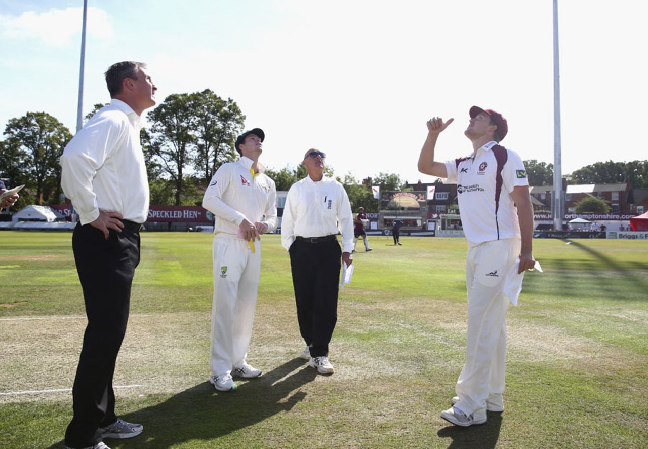 Steven Smith called correctly at the coin toss, Northamptonshire v Australians, Tour match, Northampton, 2nd day, August 15, 2015