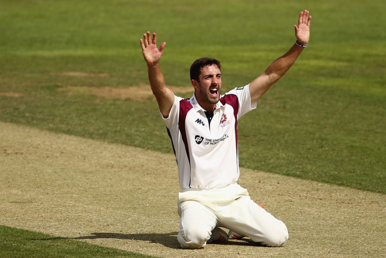 Ben Sanderson appeals for a wicket, Northamptonshire v Australians, Tour match, Northampton, 3rd day, August 16, 2015