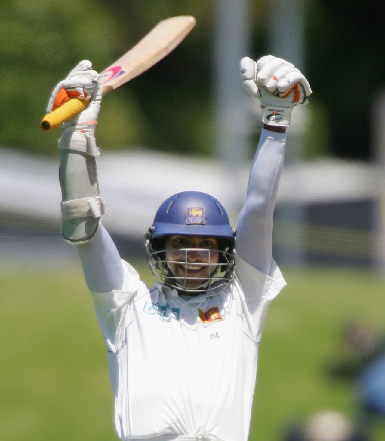 Kumar Sangakkara is overjoyed at reaching his century, New Zealand v Sri Lanka, 2nd Test, Wellington, December 15, 2006
