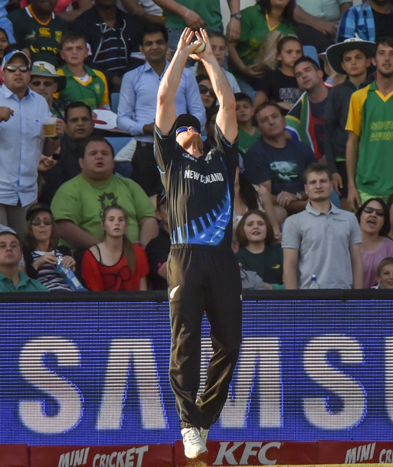 James Neesham latches on to AB de Villiers' catch, South Africa v New Zealand, 2nd T20I, Centurion, August 16, 2015