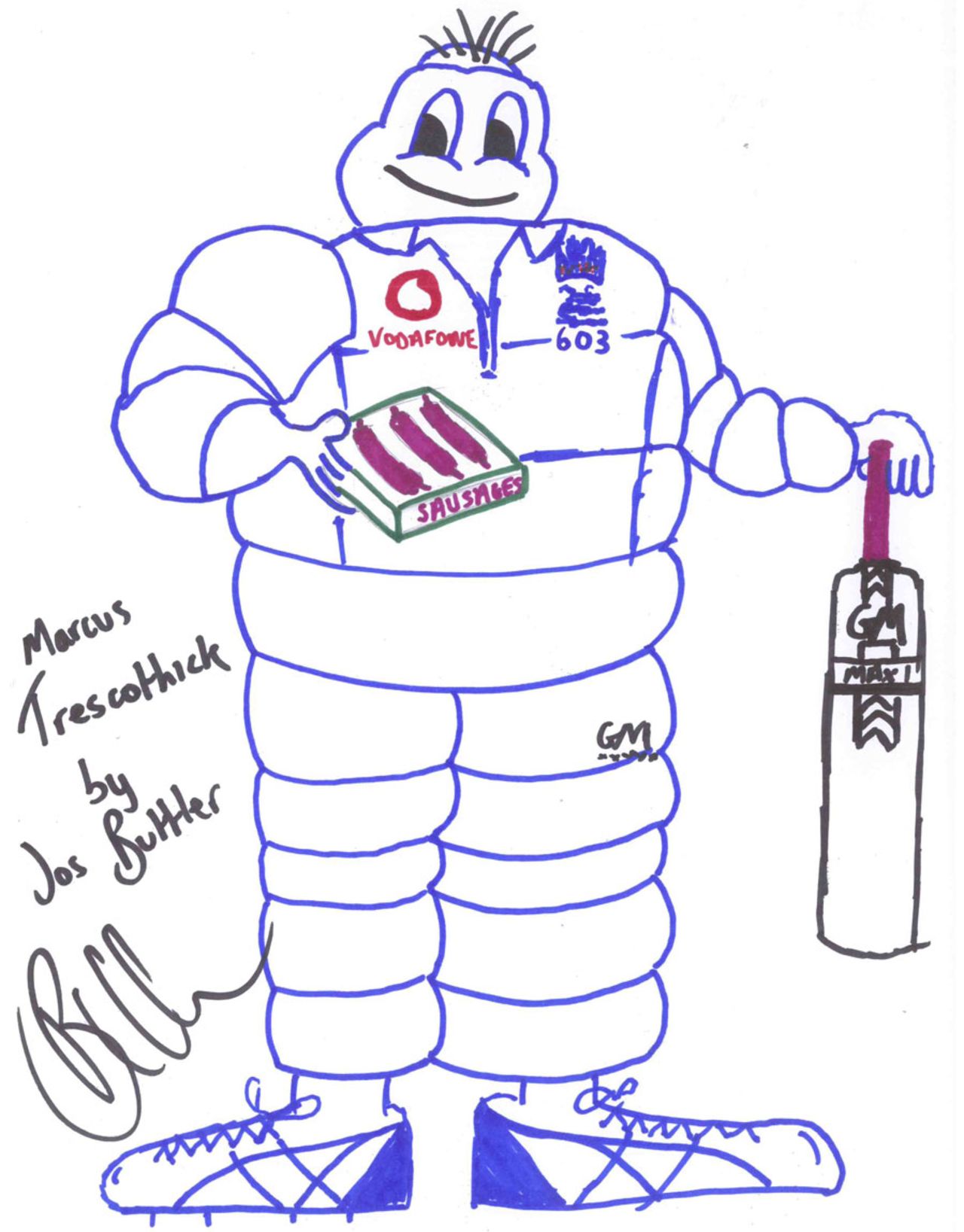 Jos Buttler sketches Marcus Trescothick as the 'Michelin Man'