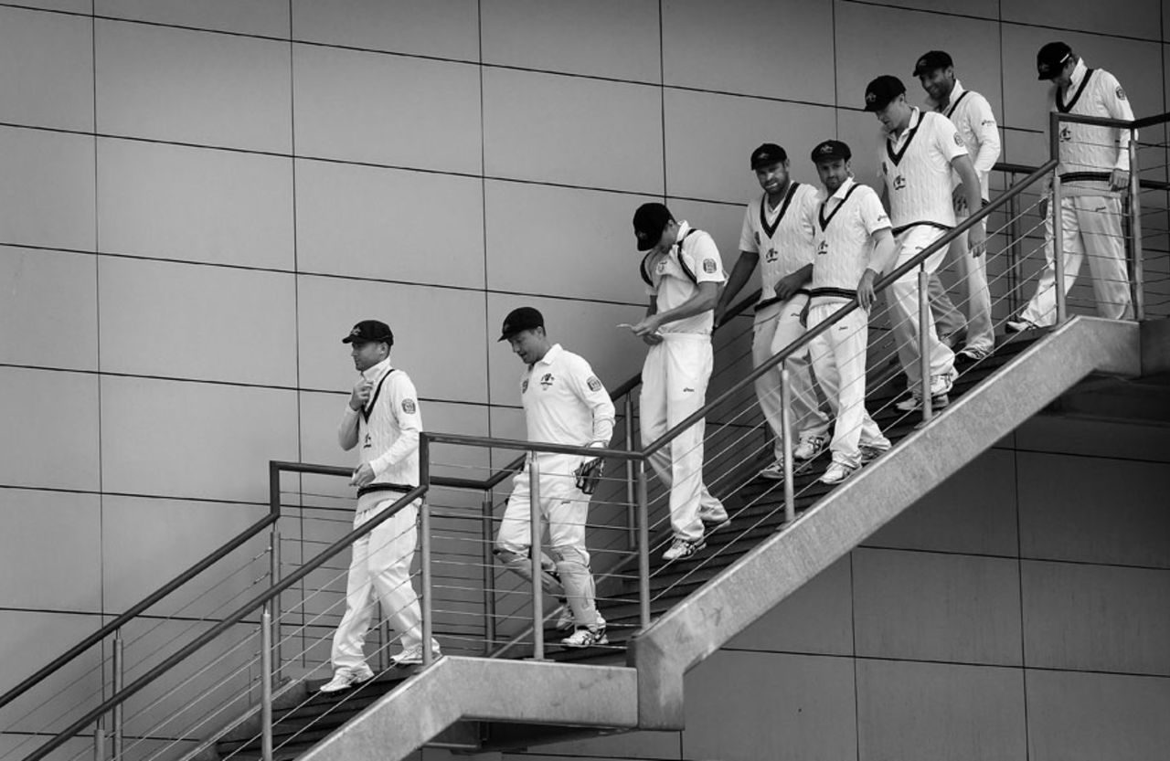 Michael Clarke leads the Australians out of the dressing room, Worcestershire v Australians, Tour match, New Road, 3rd day, July 4, 2013