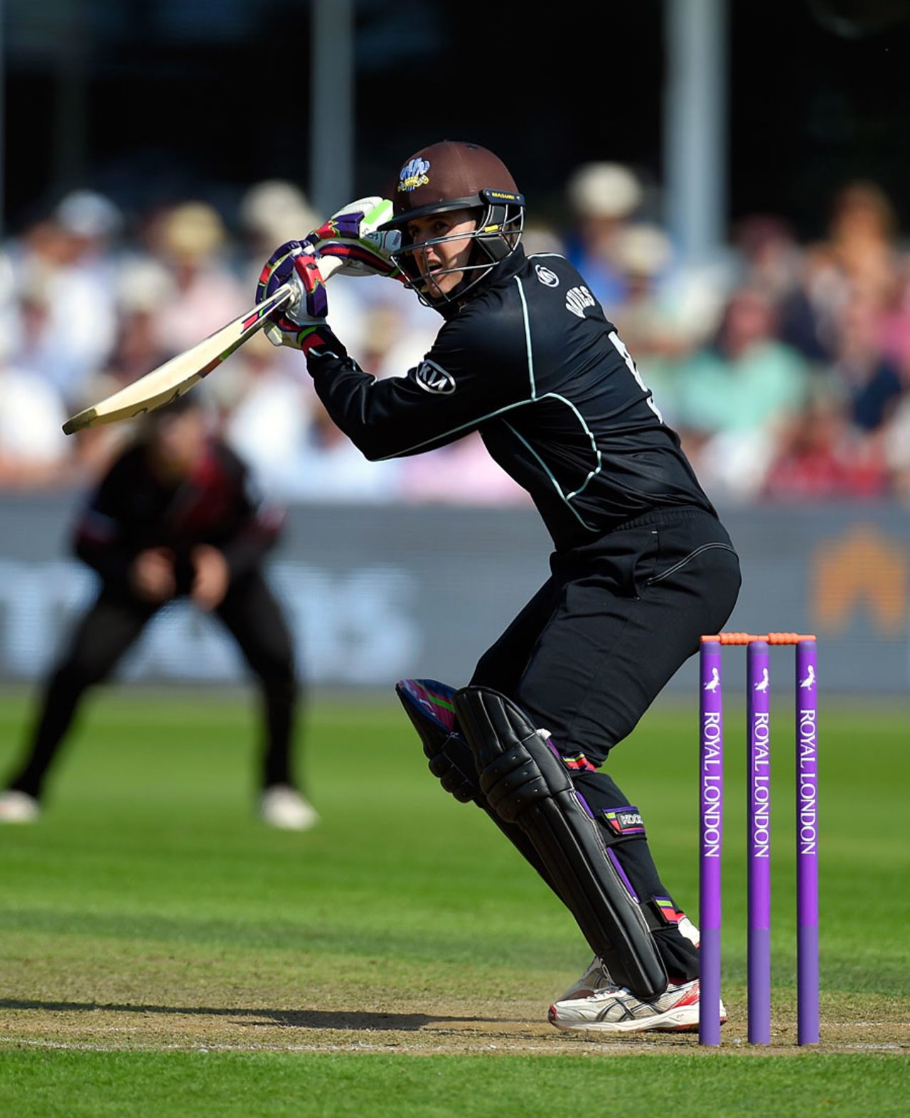 Steven Davies guides the ball away during his hundred, Somerset v Surrey, Royal London Cup, Group A, Taunton, August 17, 2015