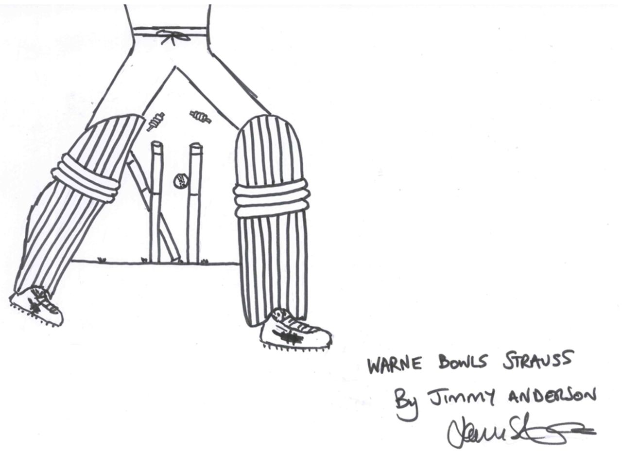 James Anderson portrays Shane Warne bowling Andrew Strauss at Edgbaston