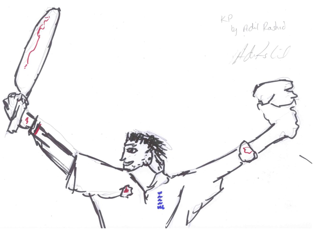 A Kevin Pietersen sketch by Adil Rashid
