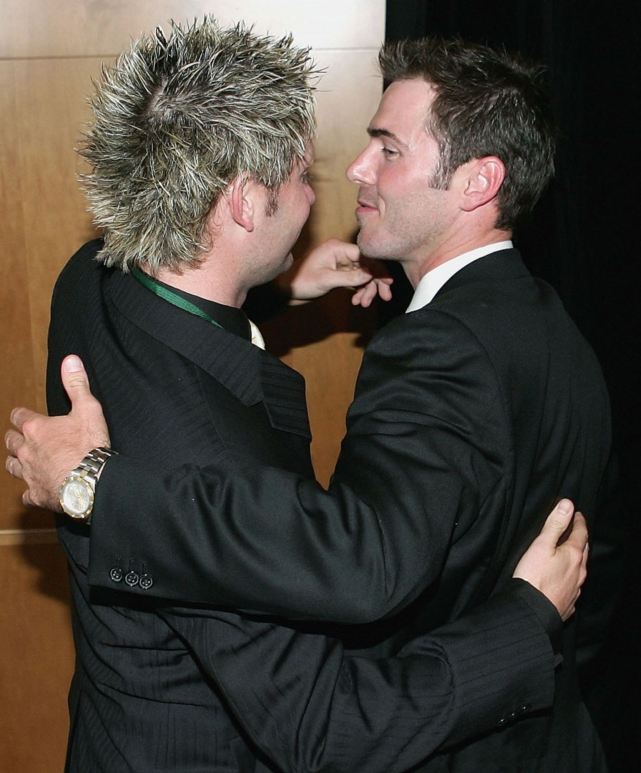 Michael Clarke is congratulated by Damien Martyn at the Allan Border Medal, January 31, 2005, Melbourne