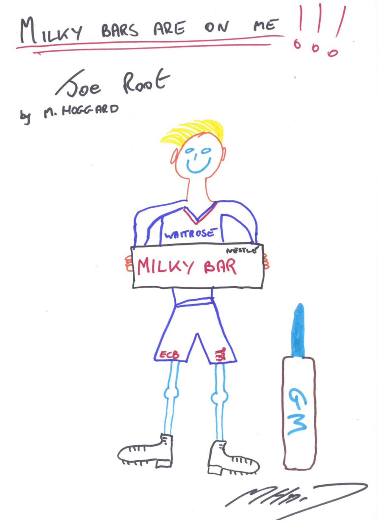 Joe Root as the Milky Bar boy, by Matthew Hoggard