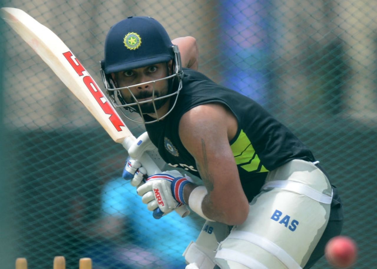 Virat Kohli bats during a net session at the P Sara Oval, Colombo, August 18, 2015 