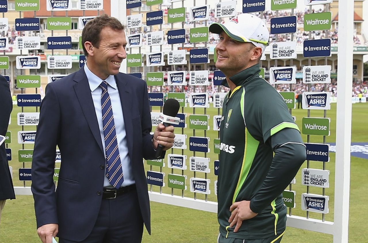 Michael Clarke offers a wry smile while announcing his retirement, England v Australia, 4th Investec Ashes Test, Trent Bridge, August 8, 2015