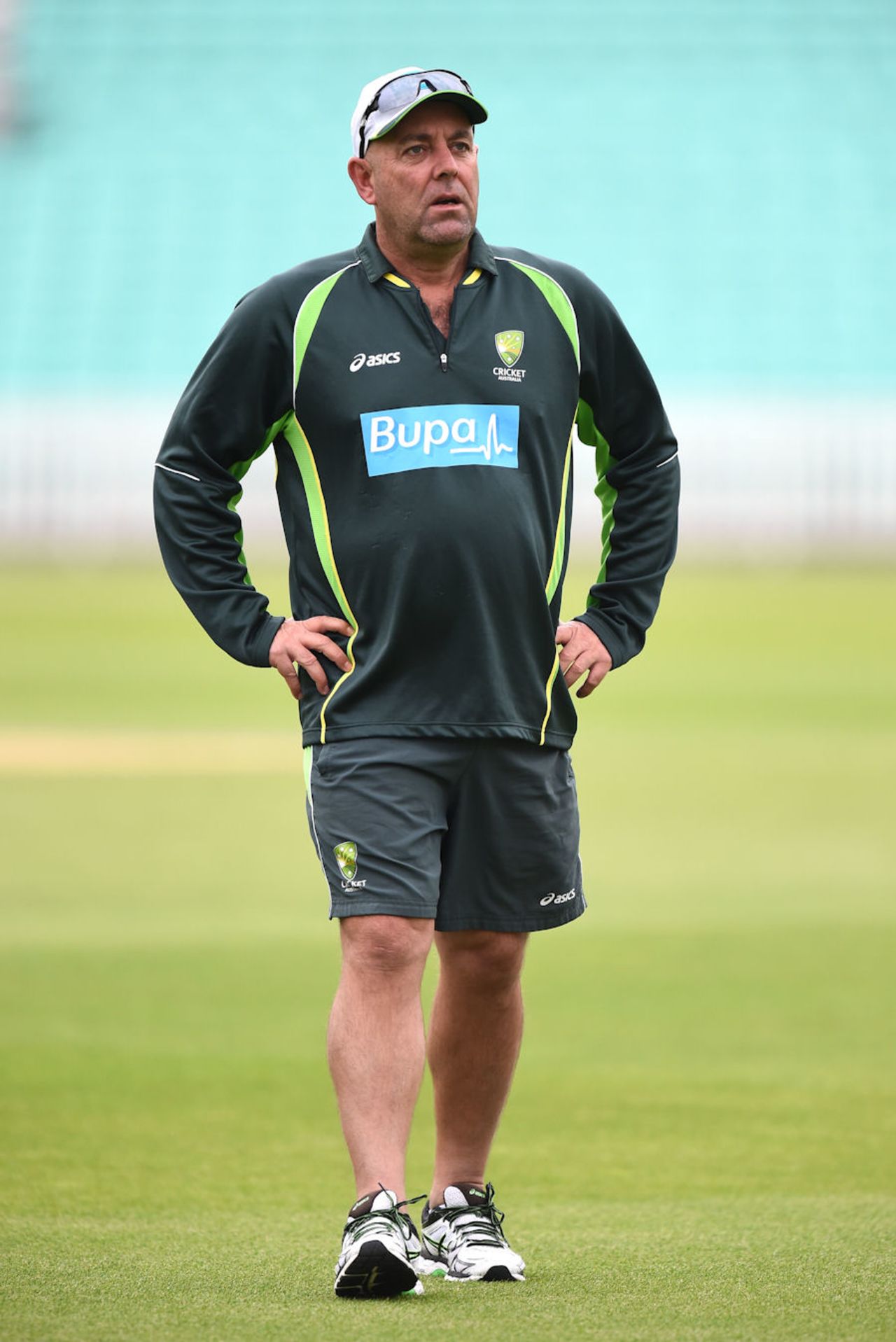 Darren Lehmann, Australia coach, supervises training ahead of the final Investec Test at The Oval, with the Ashes already lost, August 18, 2015