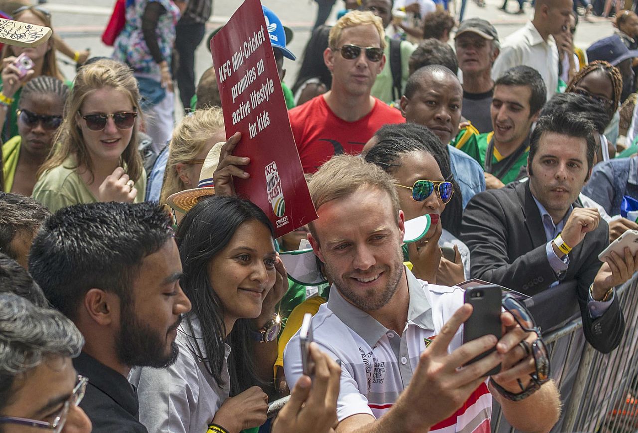 AB de Villiers obliges selfies with fans, Johannesburg, February 4, 2015