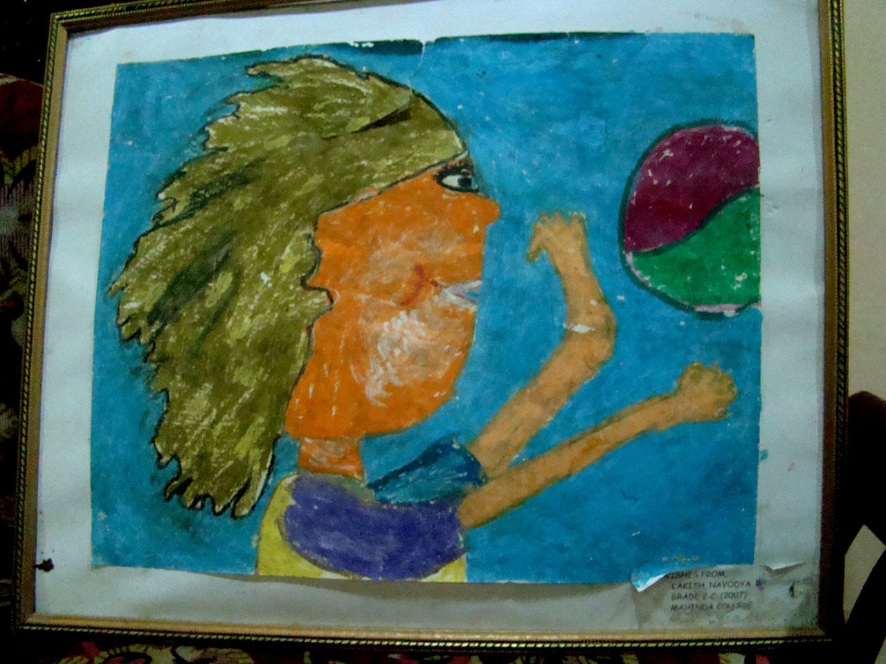 A child's drawing of Lasith Malinga, August 2015