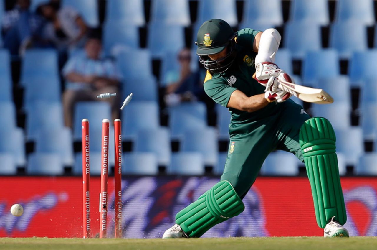 Hashim Amla was bowled for a 126-ball 124, South Africa v New Zealand, 1st ODI, Centurion, August 19, 2015