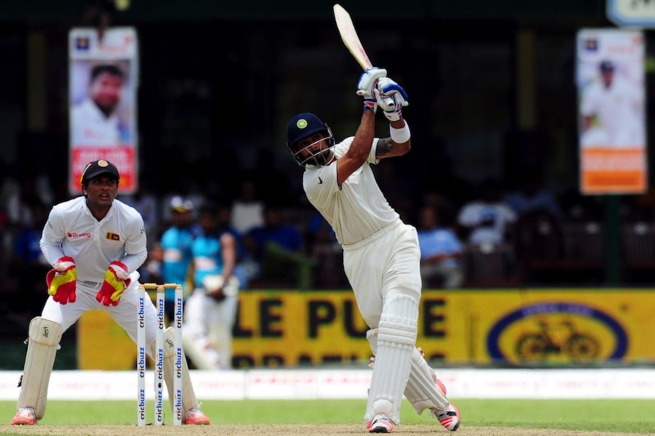Virat Kohli hits a straight six, Sri Lanka v India, 2nd Test, P Sara Oval, Colombo, 1st day, August 20, 2015