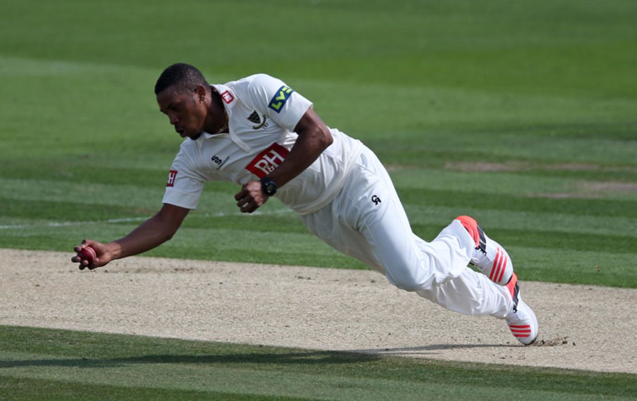 Chris Jordan took a catch off his own bowling to remove Jack Leaning, Sussex v Yorkshire, County Championship, Division One, Hove, 1st day, August 21, 2015