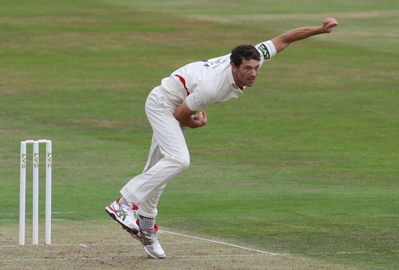 Charlie Shreck removed Josh Cobb after a recovery stand, Northamptonshire v Leicestershire, County Championship, Division Two, Wantage Road, 1st day, August 21, 2015