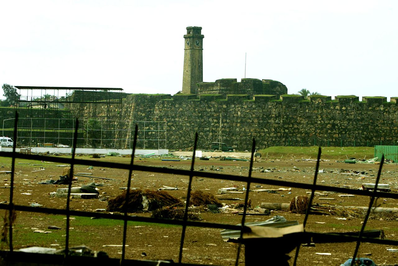 The cricket ground at Galle in the aftermath of the tsunami, January 8, 2005