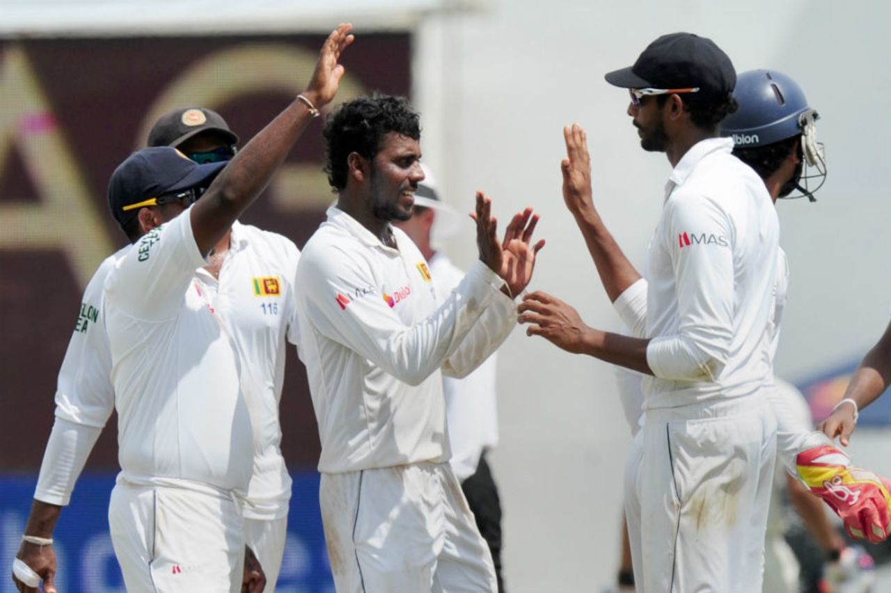 Tharindu Kaushal celebrates a wicket, Sri Lanka v India, 2nd Test, P Sara Oval, Colombo, 4th day, August 23, 2015