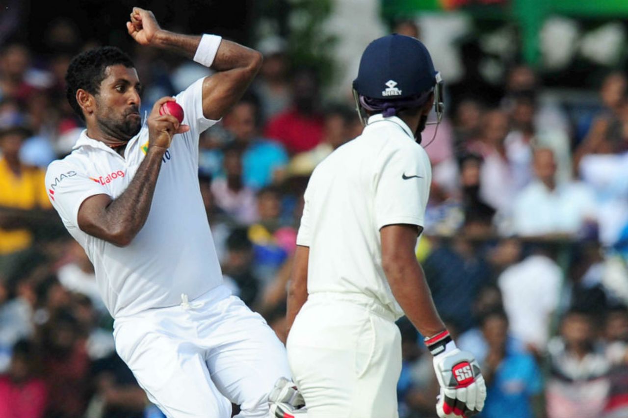 Dhammika Prasad picked up 4 for 43 in India's second innings, Sri Lanka v India, 2nd Test, P Sara Oval, Colombo, 4th day, August 23, 2015