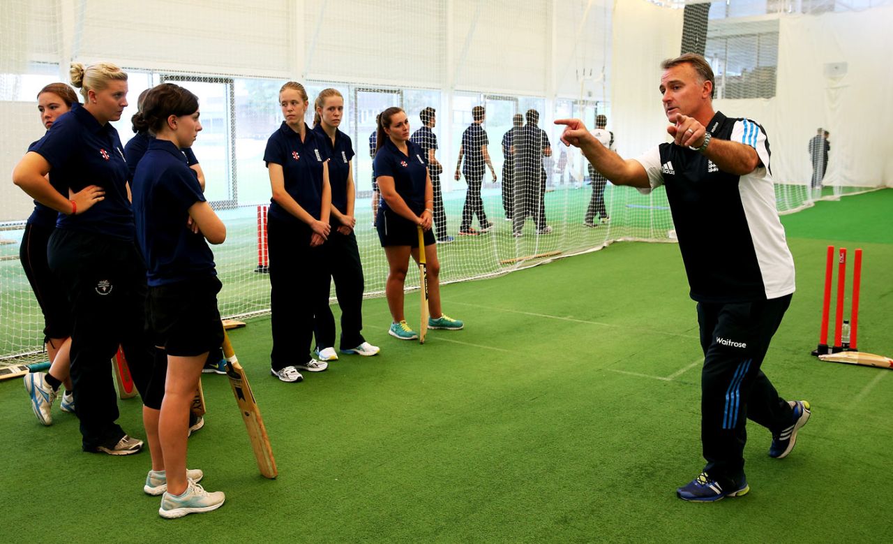 Graham Thorpe talks to Young Coaches of the Year during the ECB Young Coach of the Year Awards at the National Cricket Performance Centre  in Loughborough, September 10, 2014