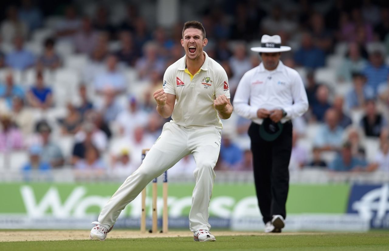 Mitchell Marsh roars after dismissing Jos Buttler, England v Australia, 5th Investec Ashes Test, The Oval, 4th day, August 23, 2015
