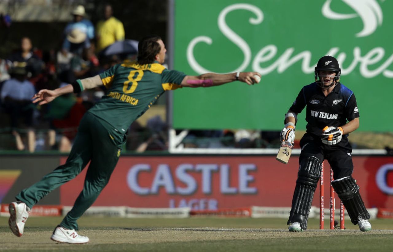 Tom Latham watches Dale Steyn field off his own bowling, South Africa v New Zealand, 2nd ODI, Potchefstroom 