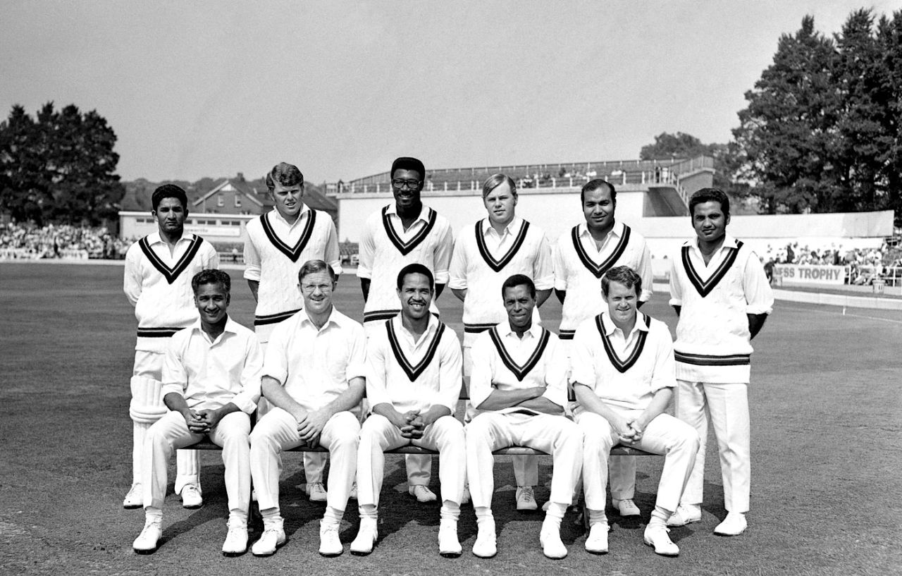 The Rest of the World XI facing England XI at Headingley. Back row (from left to right): Deryck Murray, Barry Richards, Clive Lloyd, Mike Procter, Intikhab Alam, Mushtaq Mohammad. Front row: Rohan Kanhai, Eddie Barlow, Garry Sobers, Lance Gibbs, Graeme Pollock, August 1, 1970