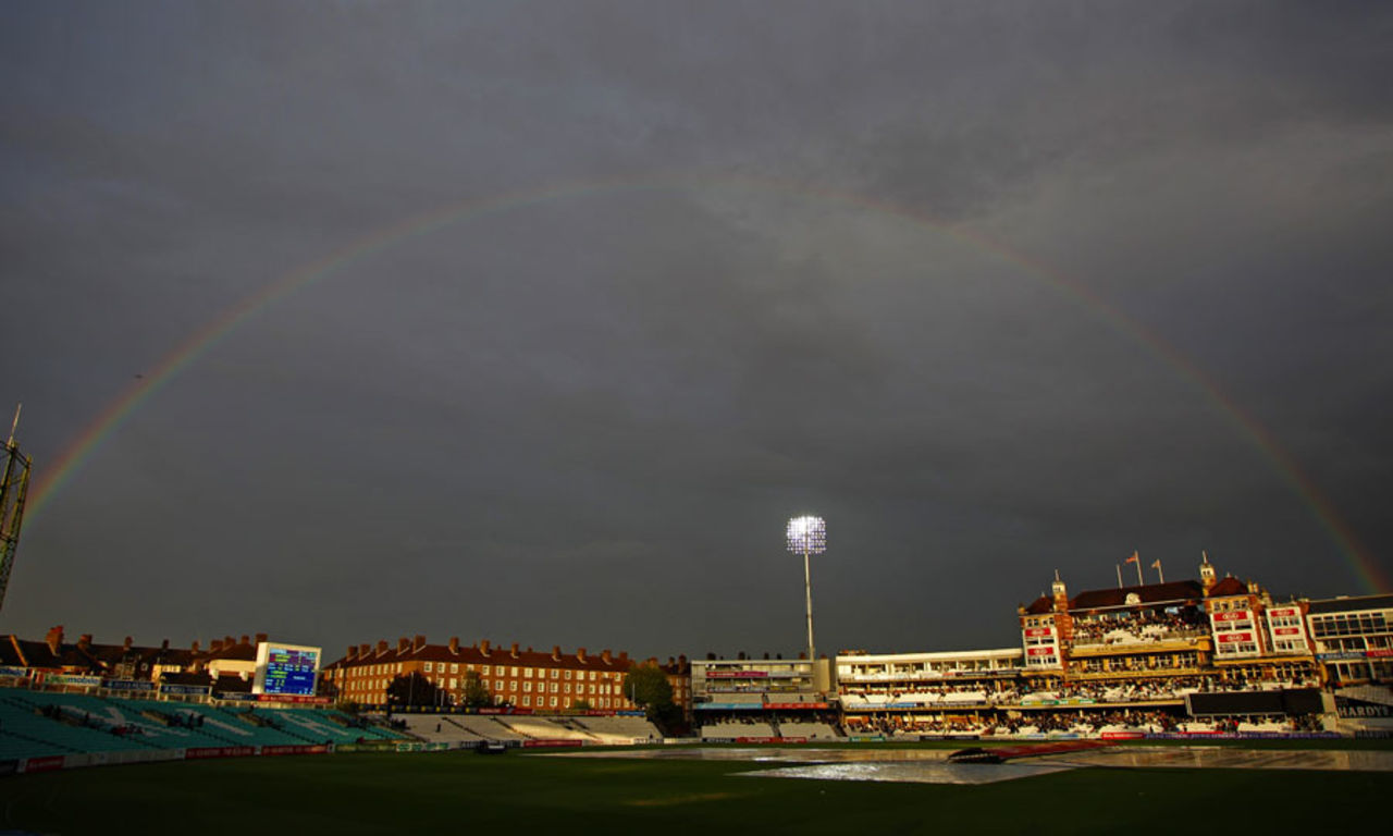 A rainbow appears after a rain delay, Surrey v Kent, Kia Oval, Royal London Cup quarter-final, August 27, 2015