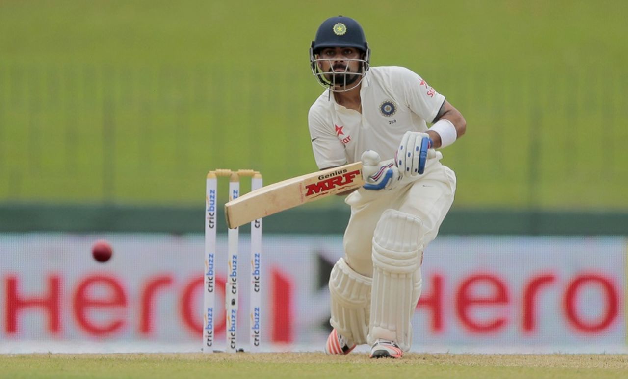 Virat Kohli drives the ball through the off side, Sri Lanka v India, 3rd Test, SSC, Colombo, 1st day, August 28, 2015