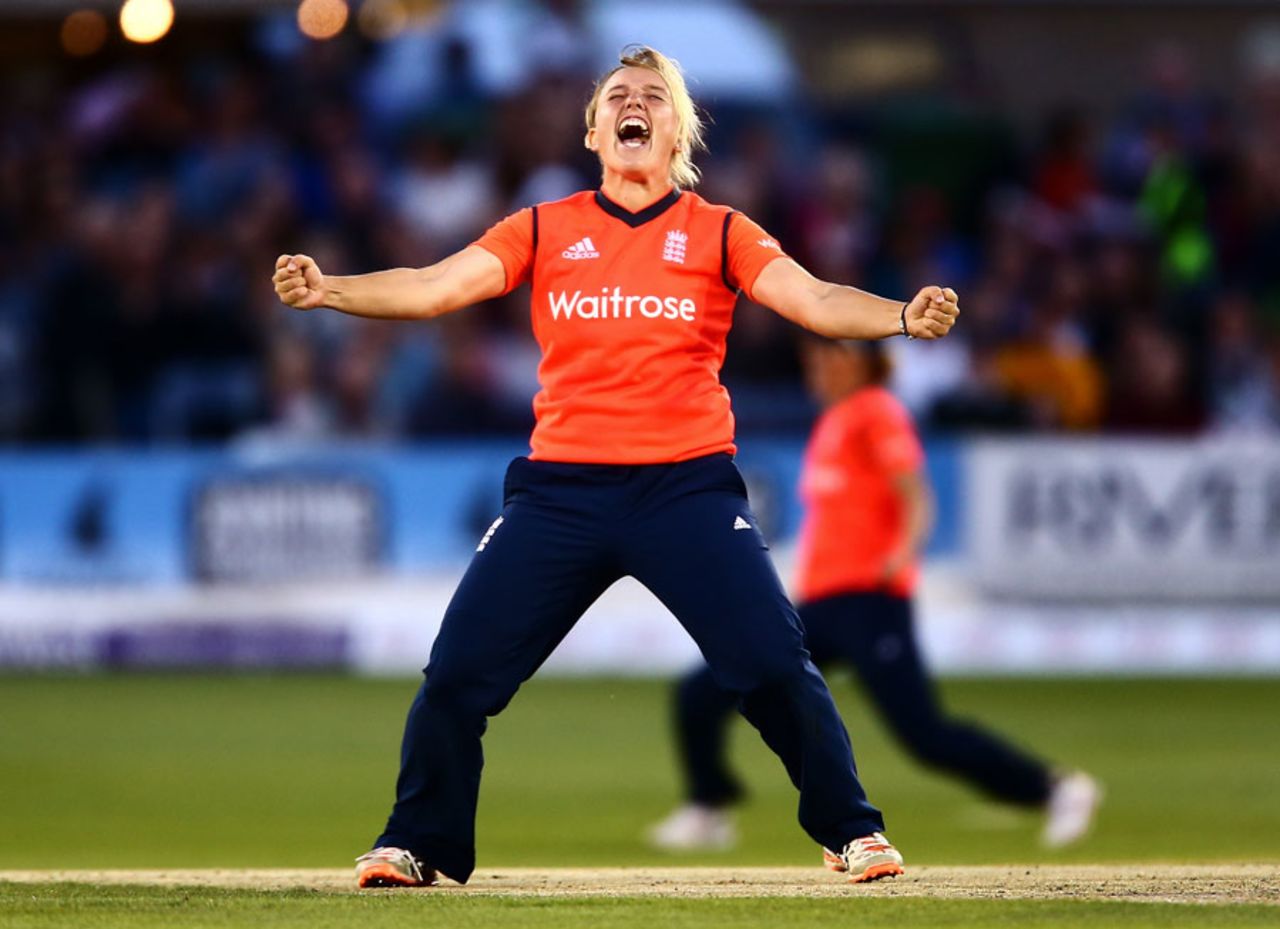 Danielle Hazell shows her emotion, England v Australia, 2nd Women's T20, Hove, August 28, 2015