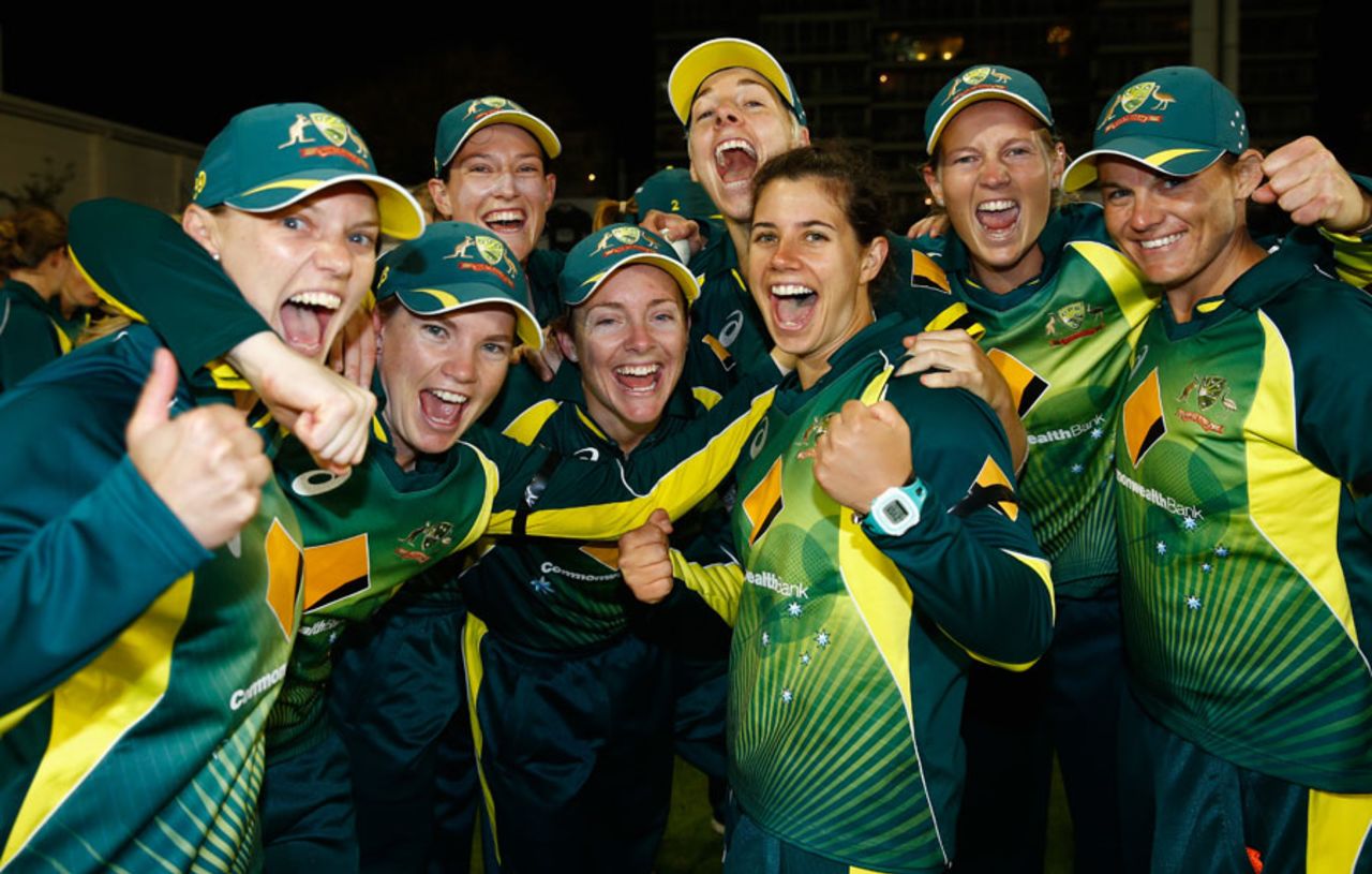 Australia celebrate regaining the Ashes, England v Australia, 2nd Women's T20, Hove, August 28, 2015