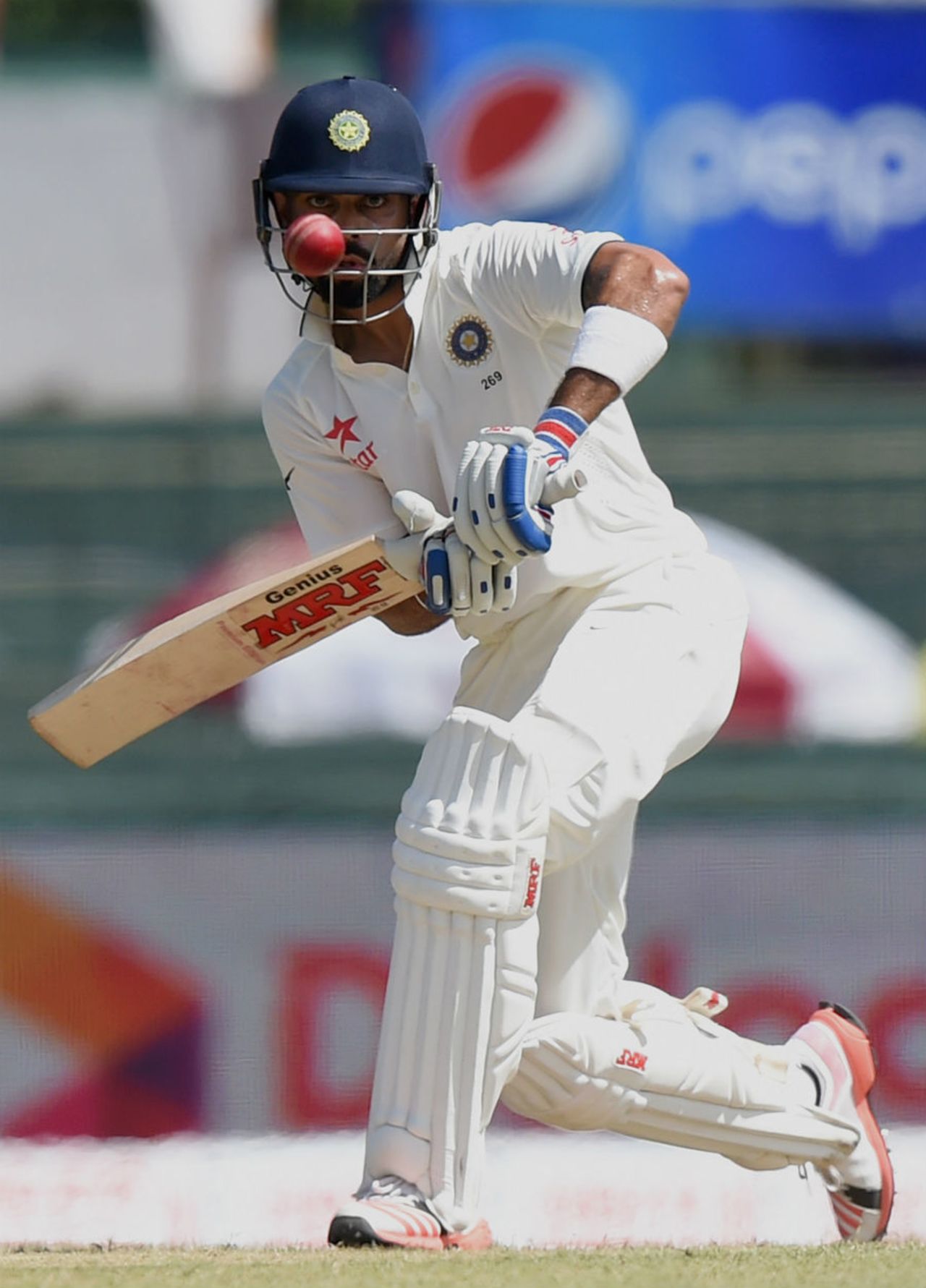 Virat Kohli dabs the ball into the leg side, Sri Lanka v India, 3rd Test, SSC, Colombo, 2nd day, August 29, 2015