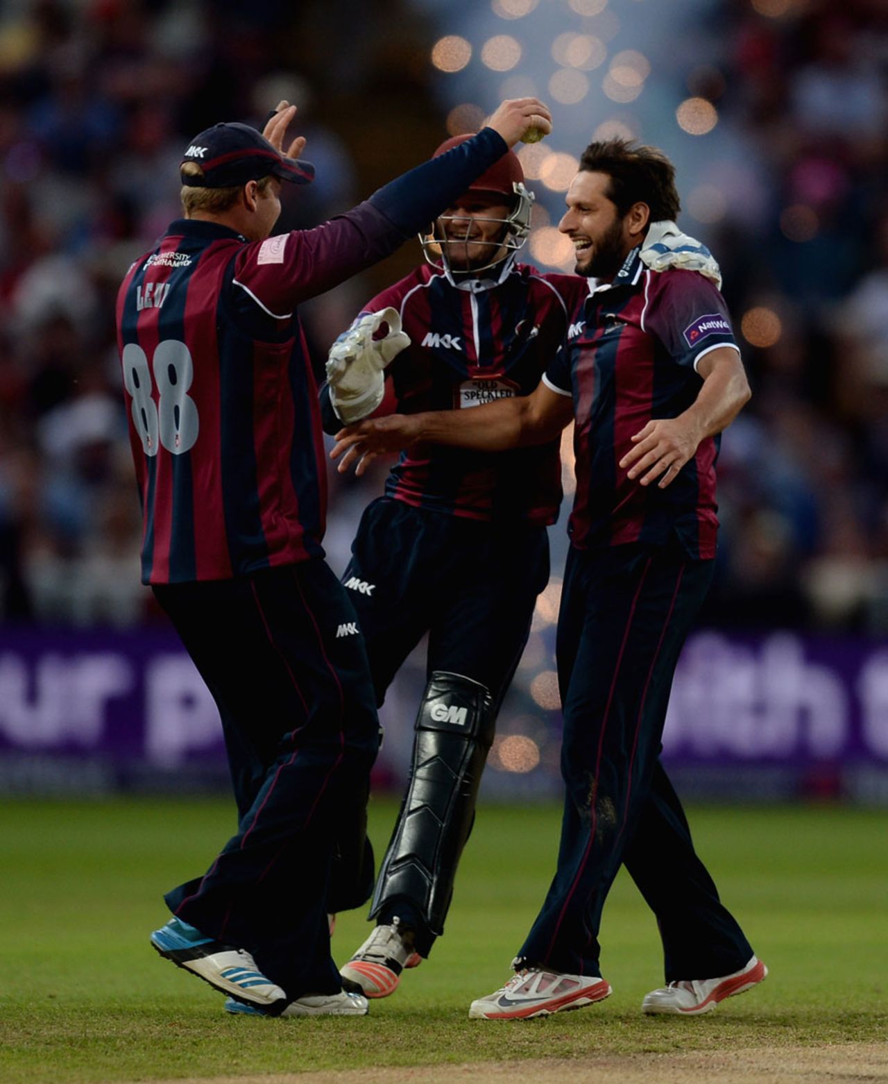 Shahid Afridi celebrates the wicket of James Faulkner, Northamptonshire v Lancashire, NatWest T20 Blast, Final, Edgbaston, August 29, 2015 