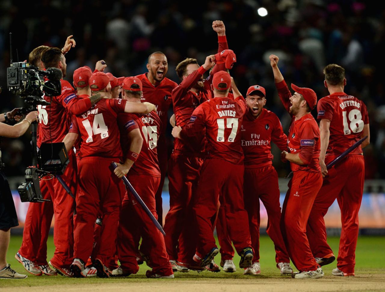 Lancashire players celebrate their T20 triumph, Northamptonshire v Lancashire, NatWest T20 Blast, Final, Edgbaston, August 29, 2015