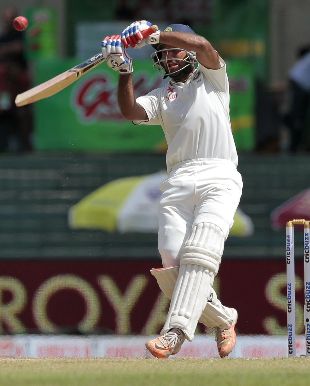 Cheteshwar Pujara shapes to upper cut,  Sri Lanka v India, 3rd Test, SSC, Colombo, 3rd day, August 30, 2015