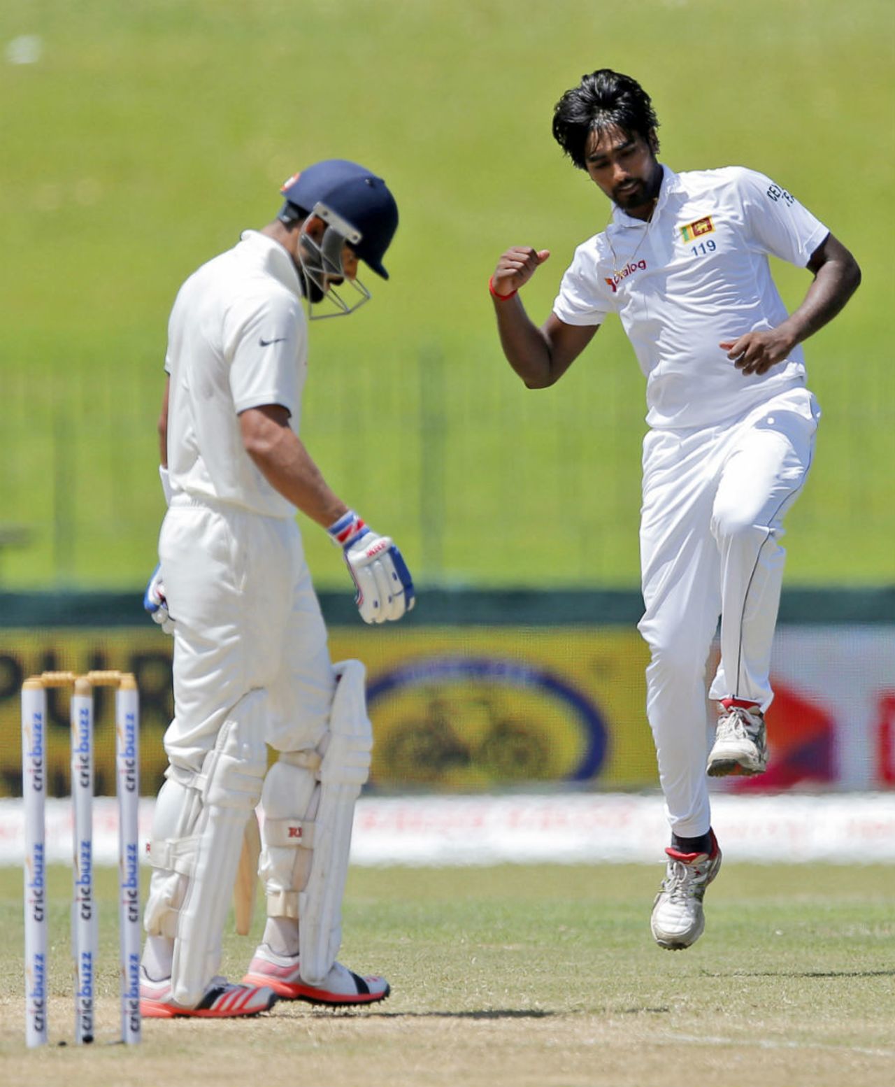 Nuwan Pradeep celebrates after dismissing Virat Kohli,  Sri Lanka v India, 3rd Test, SSC, Colombo, 4th day, August 31, 2015