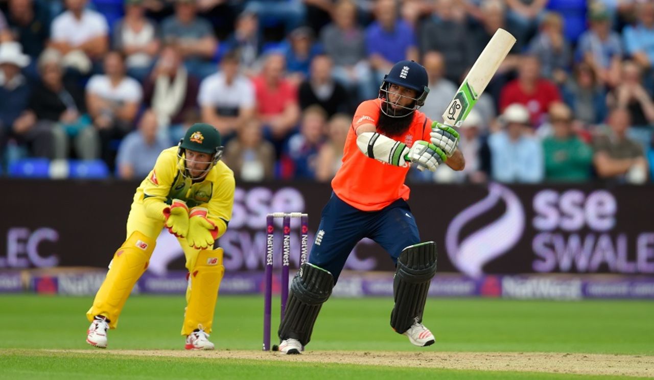 Moeen Ali plays a flick, England v Australia, only T20, Cardiff, August 31, 2015