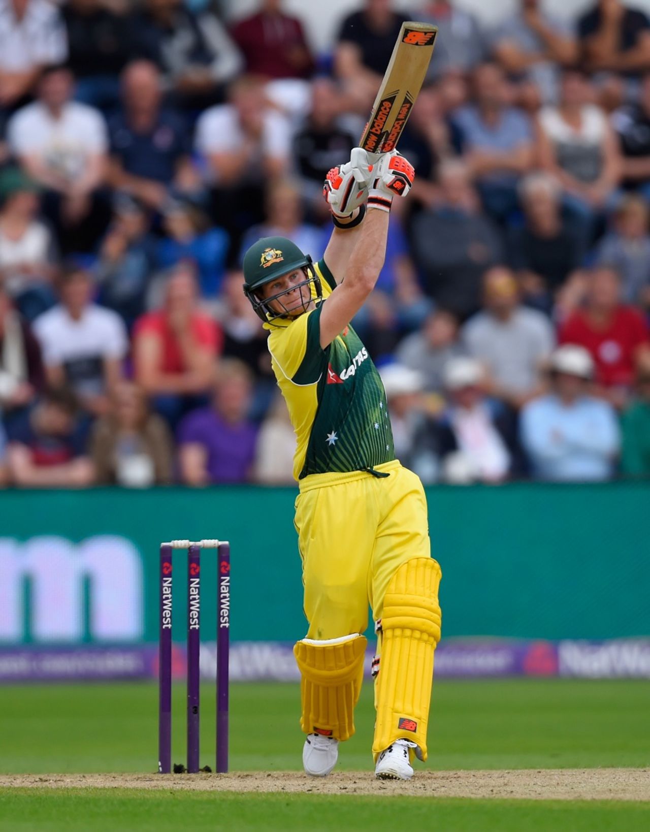 Steven Smith takes the aerial route, England v Australia, only T20, Cardiff, August 31, 2015