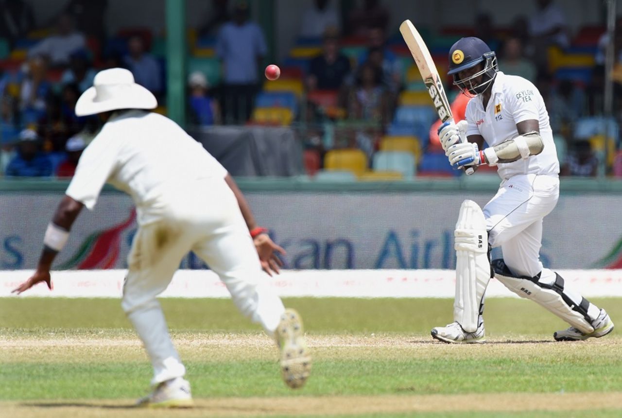 Angelo Mathews works the ball towards the on side, Sri Lanka v India, 3rd Test, SSC, Colombo, 5th day, September 1, 2015
