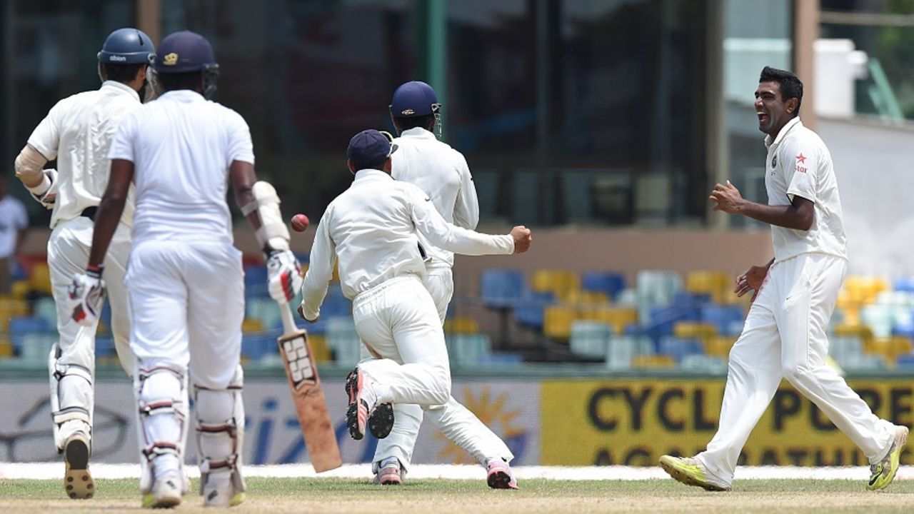 R Ashwin is elated after dismissing Lahiru Thirimanne, Sri Lanka v India, 3rd Test, SSC, Colombo, 5th day, September 1, 2015
