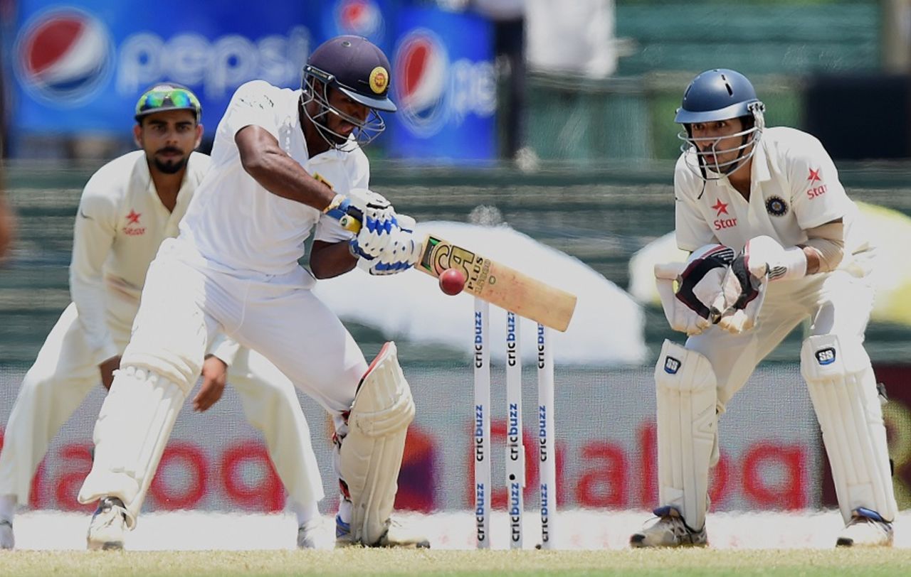 Kusal Perera cuts the ball, Sri Lanka v India, 3rd Test, SSC, Colombo, 5th day, September 1, 2015