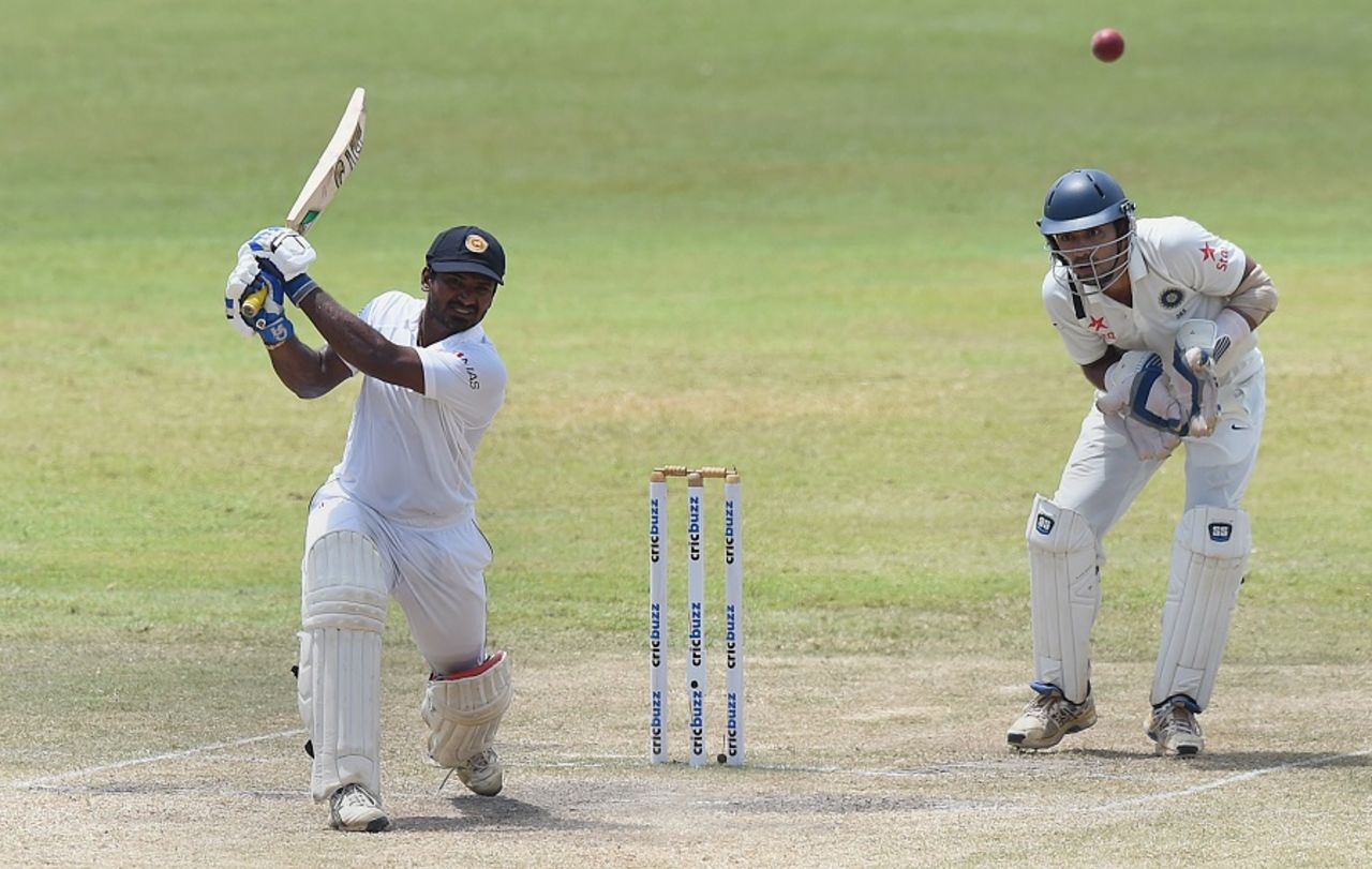 Kusal Perera plays an uppish drive, Sri Lanka v India, 3rd Test, SSC, Colombo, 5th day, September 1, 2015
