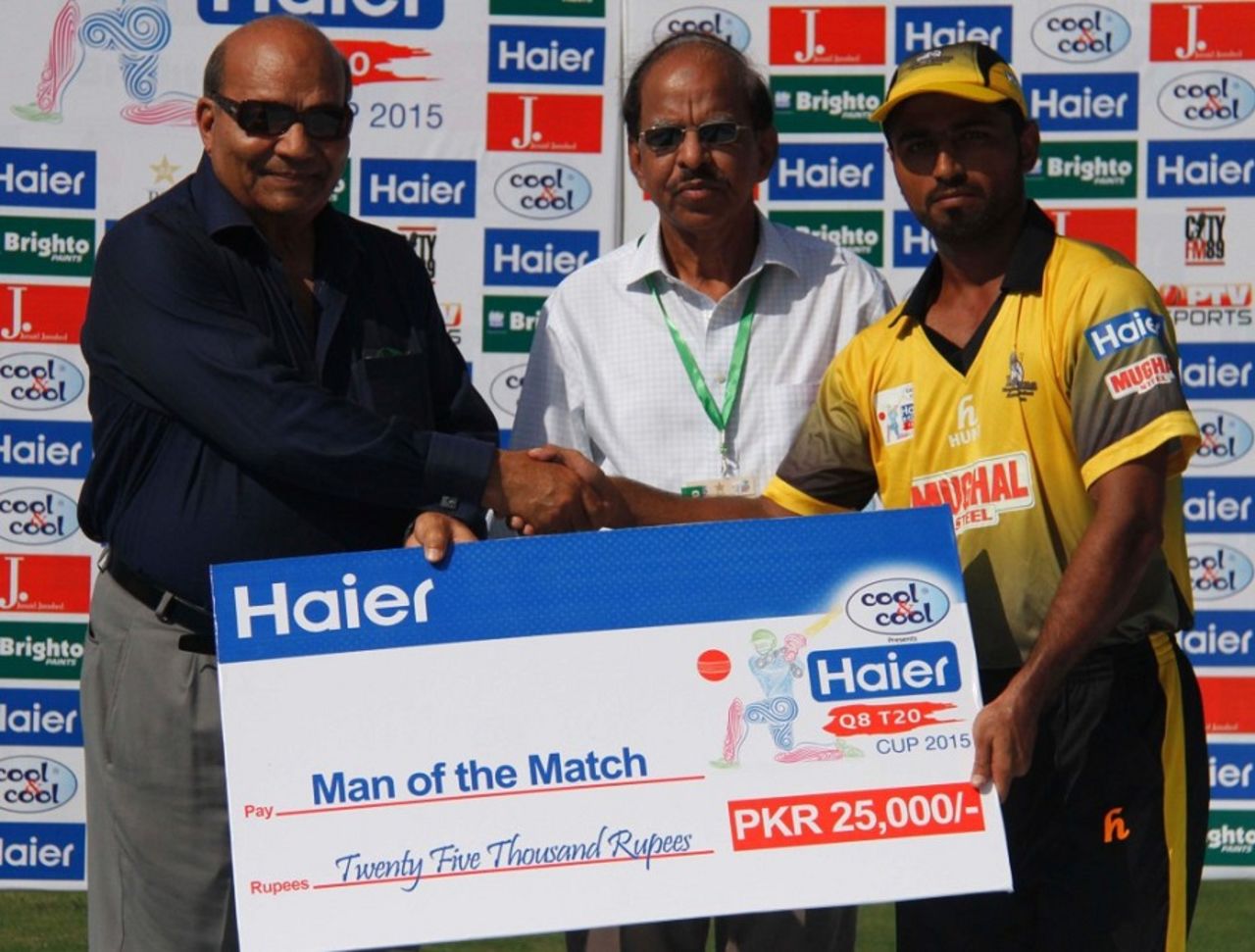 Asif Babar was named Man of the Match,Qualifying Round, Group A, Larkana Region v Quetta Region, Rawalpindi, Sep 1, 2015
