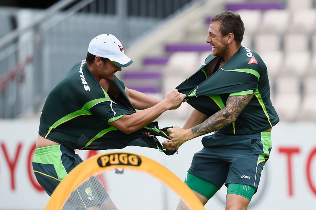 Things got a little aggressive between Nathan Coulter-Nile and James Pattinson at training, Ageas Bowl, September 2, 2015