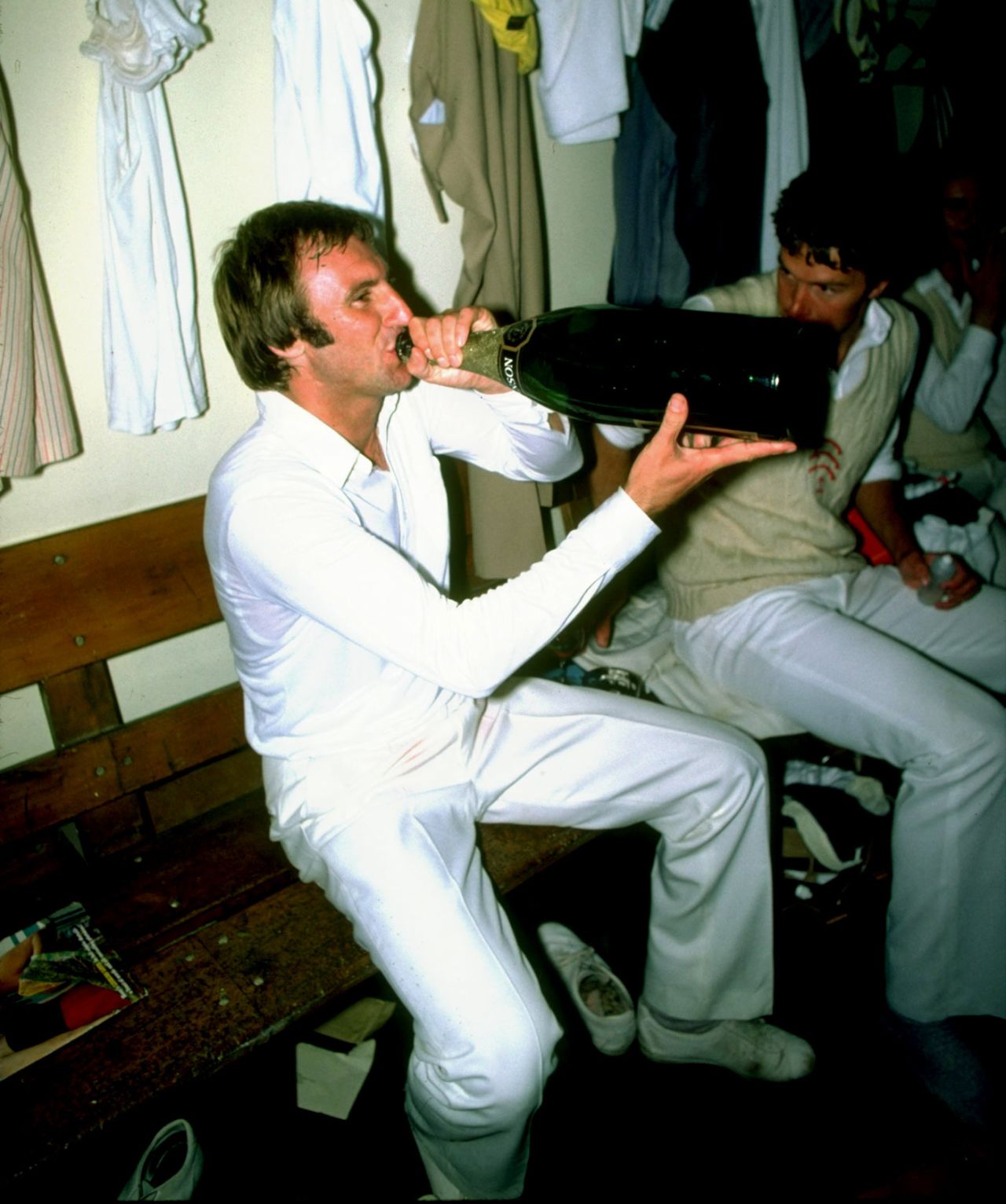 John Lever relaxes in the dressing room, 1980