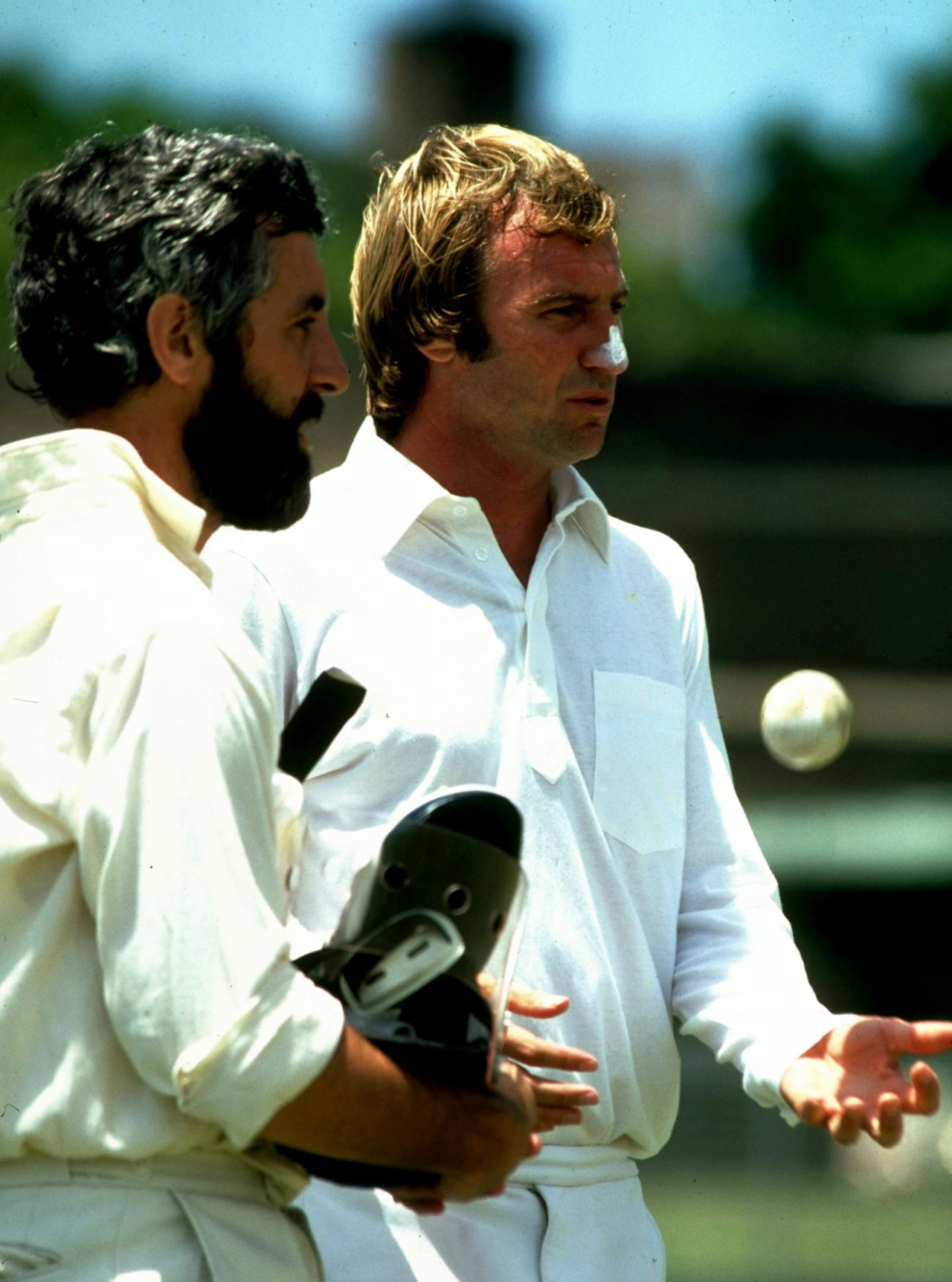 Mike Brearley and John Lever discuss their options before the start of play, England v West Indies, Benson & Hedges Cup, Sydney, November 28, 1979 