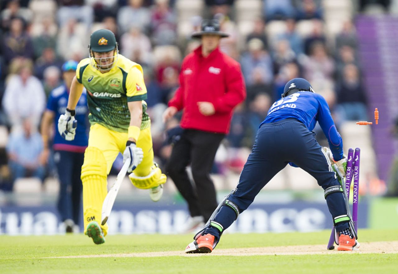 Shane Watson was left stranded after a poor call from Matthew Wade, England v Australia, 1st ODI, Ageas Bowl, September 3, 2015