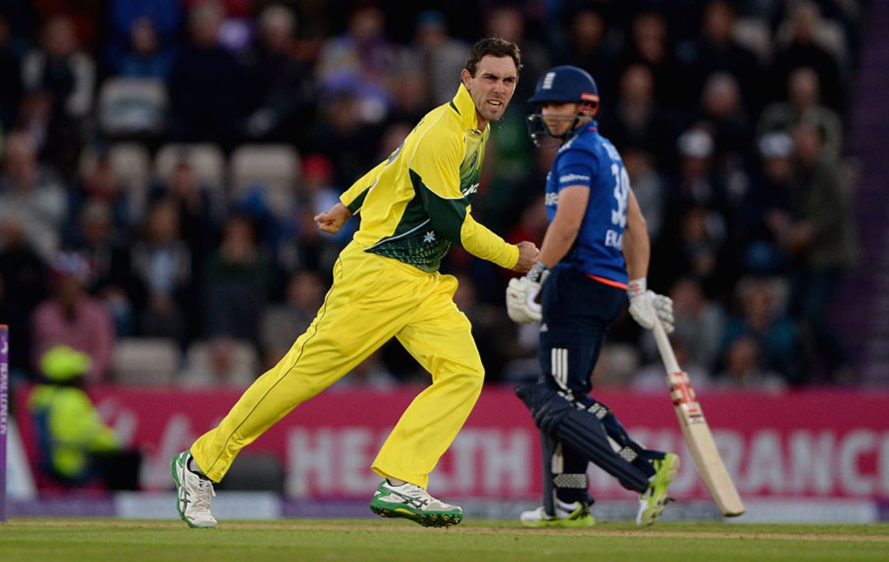 Glenn Maxwell removed Jason Roy in his first over, England v Australia, 1st ODI, Ageas Bowl, September 3, 2015