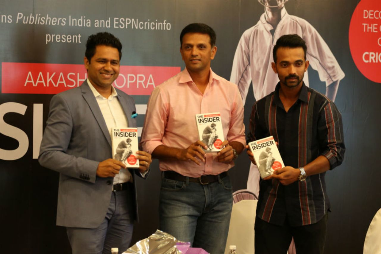 Rahul Dravid and Ajinkya Rahane unveil Aakash Chopra's book, The Insider, Mumbai, September 4, 2015