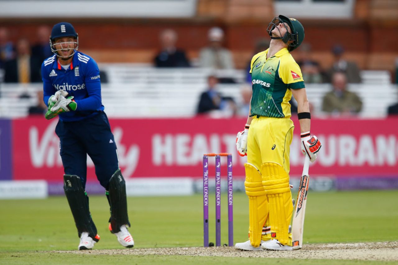 Steven Smith is distraught after losing his wicket, England v Australia, 2nd ODI, Lord's, September 5, 2015